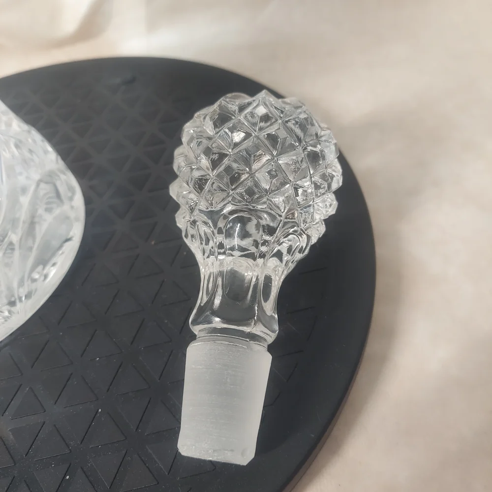 Vintage Bell-Shaped Cut Crystal Decanter with Etched Floral Design & Stopper